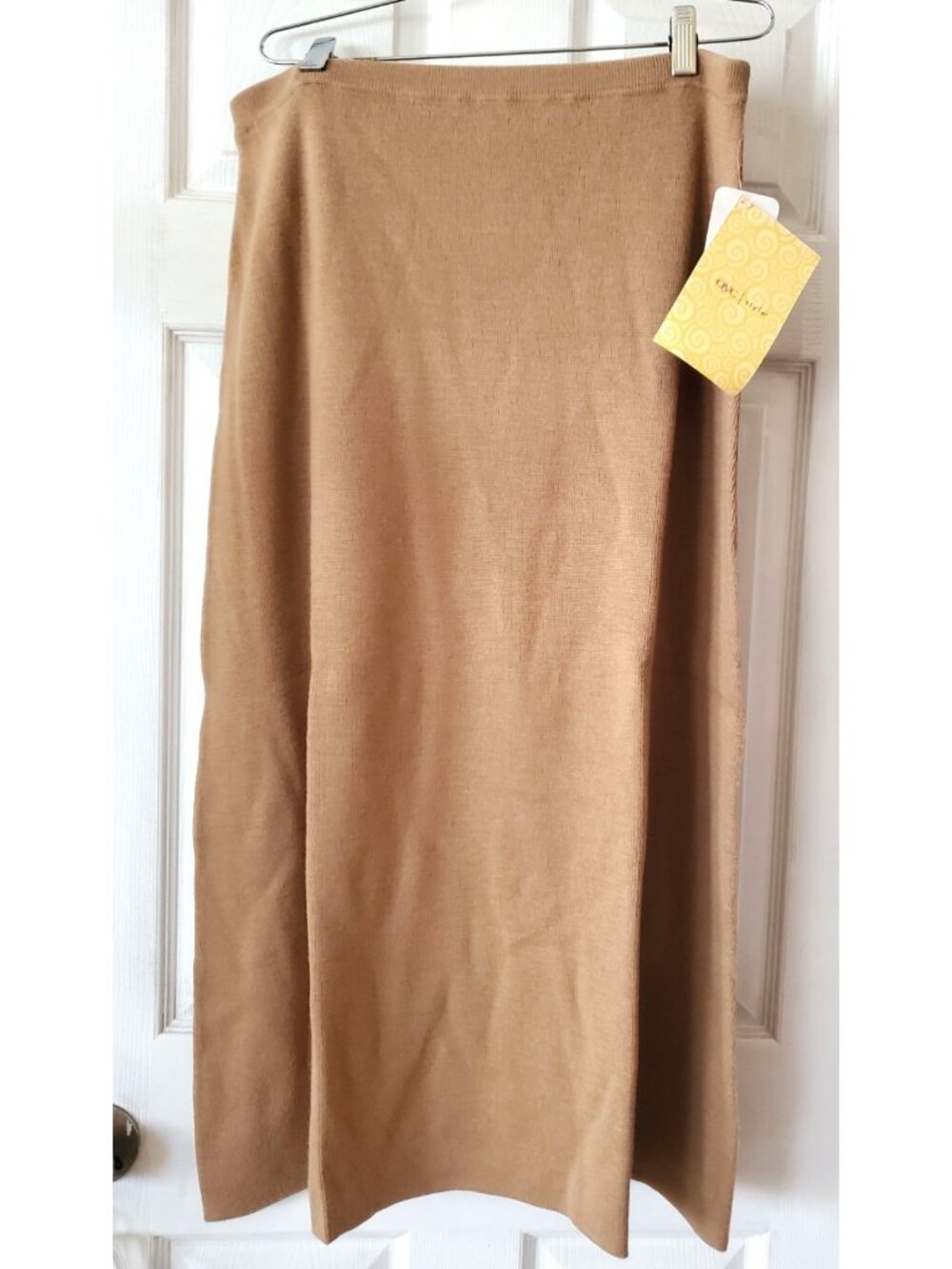 VINTAGE DIALOGUE QVC STYLE KNIT MERINO WOOL BLEND CAMEL COLOR SKIRT SIZE L NWT